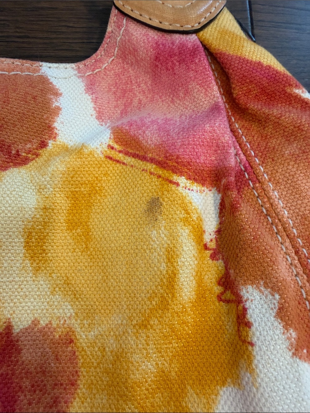 Vintage Coach 2002 Floral Fabric Maggie Shoulder Bag in Yellow & Pink - C15-049 - Picture 3 of 13